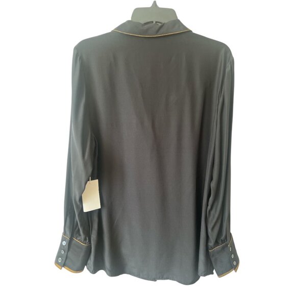 FRAME Black Silk Pajamas Style Lapel Collar Button Up Shirt Large Reg. $285 - Picture 2 of 11